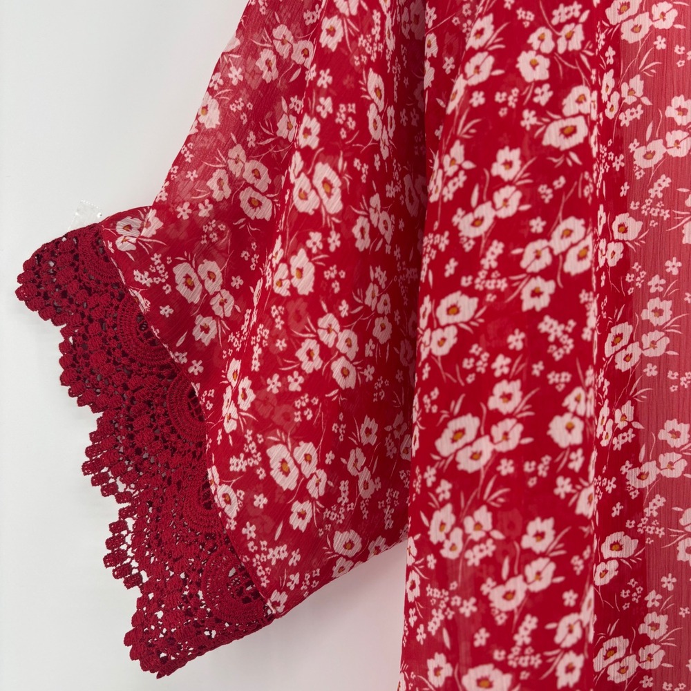 Maurices Ditsy Floral Kimono Wrap Crochet Lace‎ Sheer Open Front Plus Size 1 Red - Picture 4 of 8